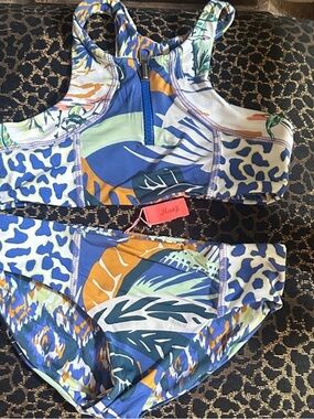 Maaji Girls Blue Multi-Print Zip-Front Bikini Set